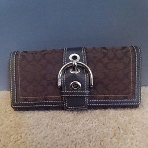Coach Large Brown Leather Buckle Signature Wallet